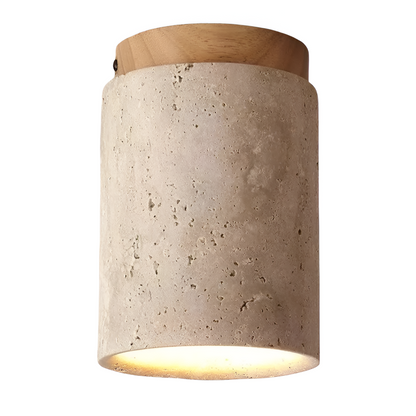 Flush Mount Stone Ceiling Light 4.3 Inch Beige Round Fixture Low Profile Bedroom Hallway Kitchen Entryway Soft Ambient Glow E27 Socket Natur