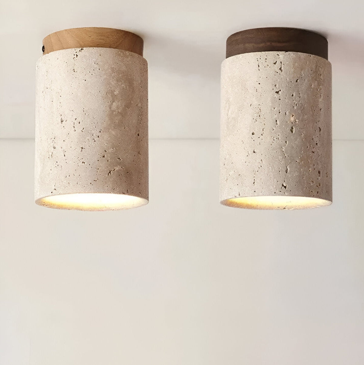 Flush Mount Stone Ceiling Light 4.3 Inch Beige Round Fixture Low Profile Bedroom Hallway Kitchen Entryway Soft Ambient Glow E27 Socket Natur