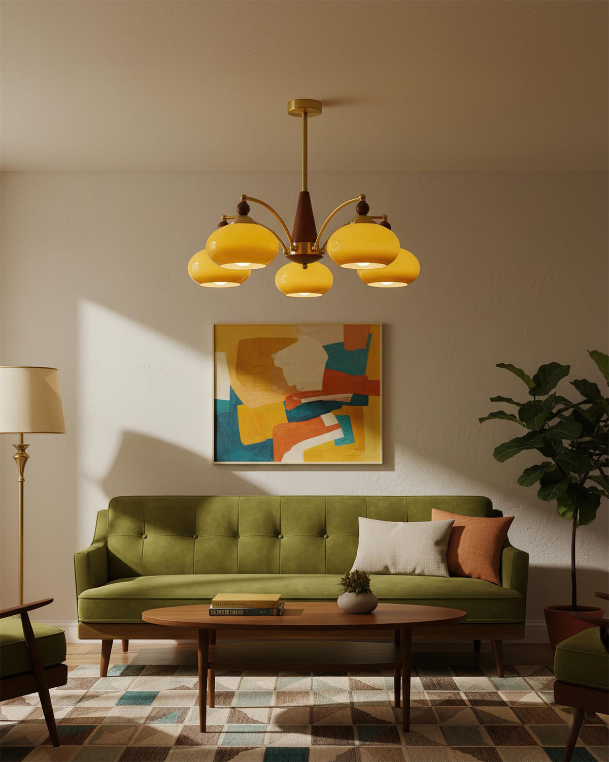 Multi-Arm Pendant Light Fixture Wood Brass Glass Shades Adjustable Height Dining Room Living Room Overhead Lighting 3 5 8 Bulb Vintage Indus