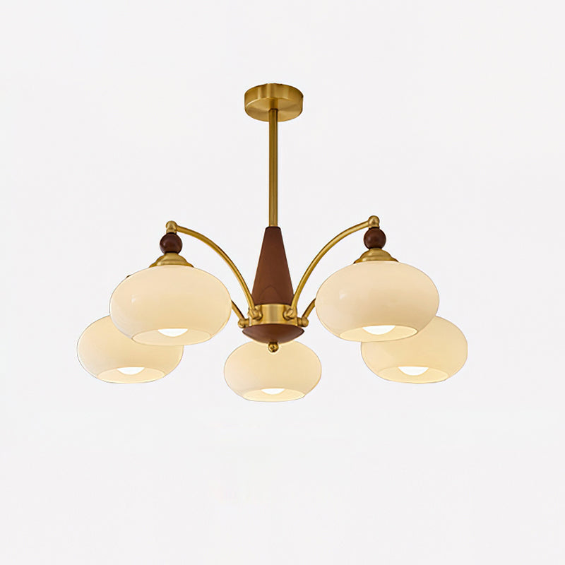Multi-Arm Pendant Light Fixture Wood Brass Glass Shades Adjustable Height Dining Room Living Room Overhead Lighting 3 5 8 Bulb Vintage Indus