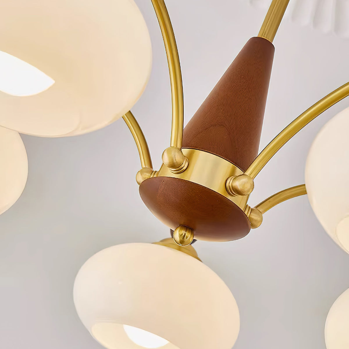 Multi-Arm Pendant Light Fixture Wood Brass Glass Shades Adjustable Height Dining Room Living Room Overhead Lighting 3 5 8 Bulb Vintage Indus