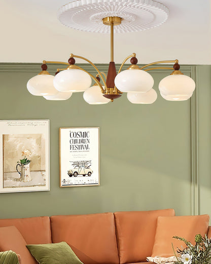 Multi-Arm Pendant Light Fixture Wood Brass Glass Shades Adjustable Height Dining Room Living Room Overhead Lighting 3 5 8 Bulb Vintage Indus