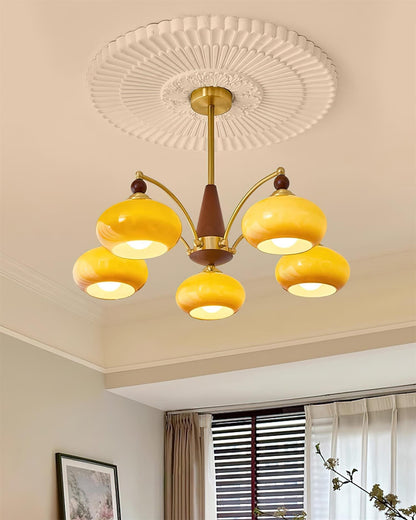 Multi-Arm Pendant Light Fixture Wood Brass Glass Shades Adjustable Height Dining Room Living Room Overhead Lighting 3 5 8 Bulb Vintage Indus