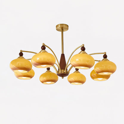 Multi-Arm Pendant Light Fixture Wood Brass Glass Shades Adjustable Height Dining Room Living Room Overhead Lighting 3 5 8 Bulb Vintage Indus