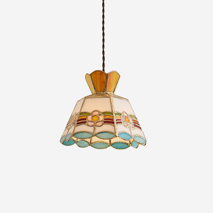Stained Glass Pendant Light 7.8 Inch Bell Shade Multicolor Floral Fixture Kitchen Island Dining Room Ceiling Lamp Vintage Style Hanging Ligh