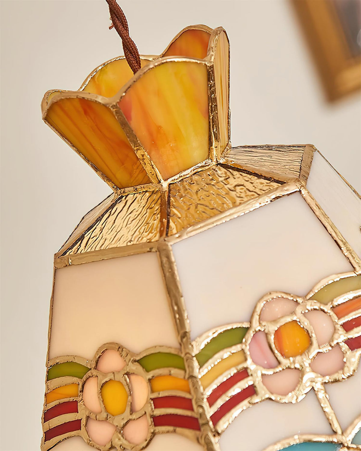 Stained Glass Pendant Light 7.8 Inch Bell Shade Multicolor Floral Fixture Kitchen Island Dining Room Ceiling Lamp Vintage Style Hanging Ligh