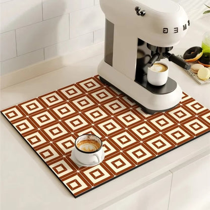 Vintage-Inspired Quick-Dry Kitchen Counter Mat for Coffee Bars, Dish Drying & Sink Areas – Absorbent Non-Slip Rubber Base – Decorative