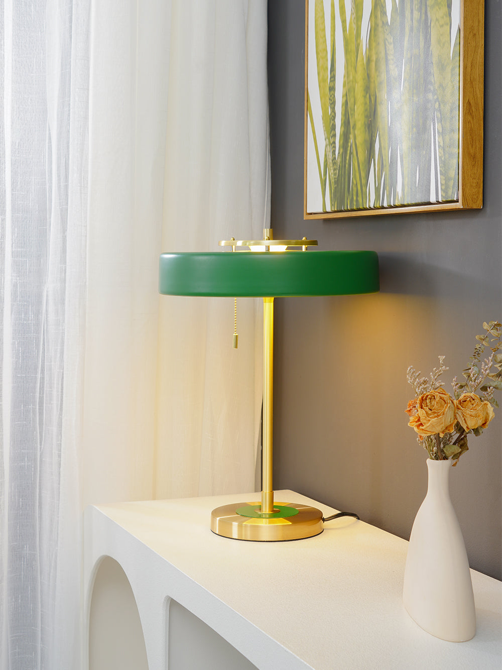 Bedside Reading Lamp with Metal Shade & Acrylic Diffuser for Desk Nightstand Lighting Office Bedroom Study Room Decor Pull Chain Switch Warm