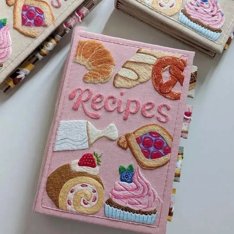 Hand-Embroidered Recipe Journal with Splash-Resistant Pages for Home Cooks & Meal Planning