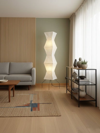 Japanese-Inspired Paper Floor Lamp White Mulberry Shade Tall Standing Light for Living Room Bedroom Reading Nook Sculptural Accent