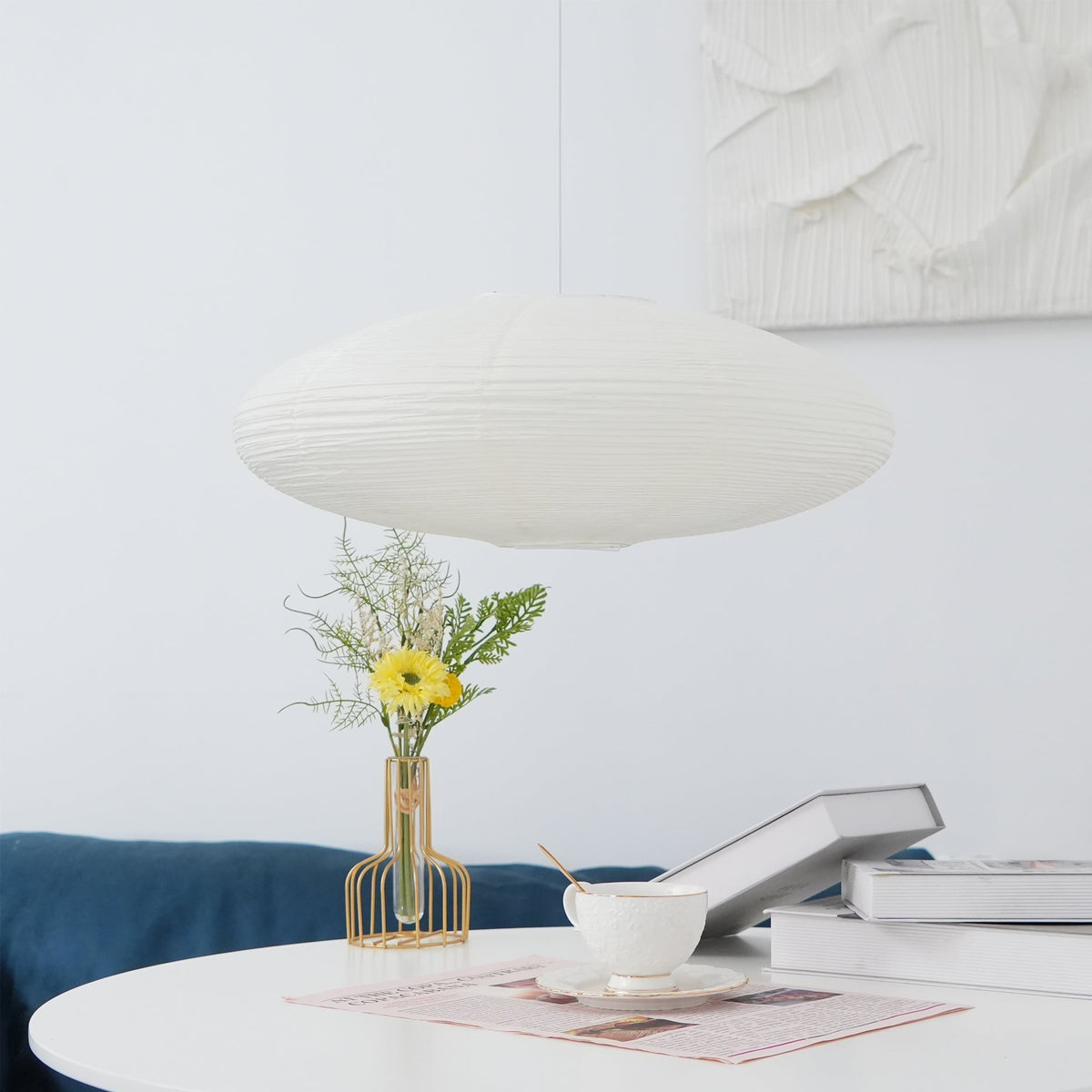 Handmade Rice Paper Sphere Pendant Lamp for Dining Room & Bedroom | Sculptural Ceiling Fixture with Adjustable Cord | E26 Edison Bulb Compat