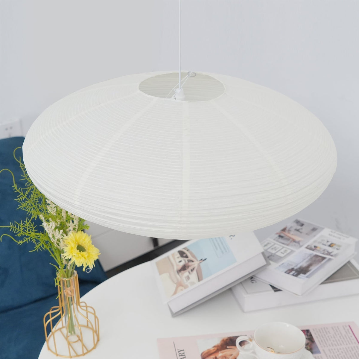 Handmade Rice Paper Sphere Pendant Lamp for Dining Room & Bedroom | Sculptural Ceiling Fixture with Adjustable Cord | E26 Edison Bulb Compat