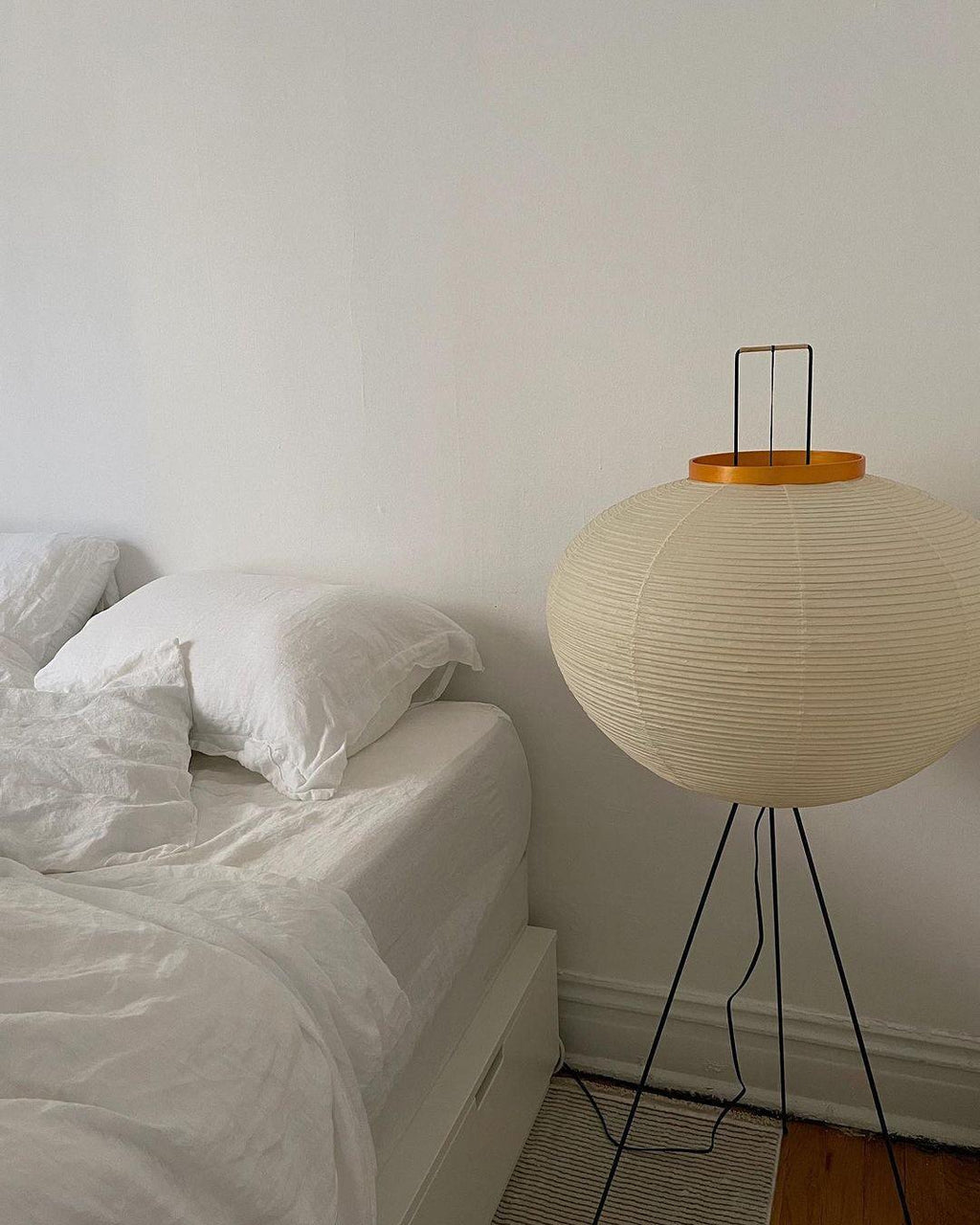 Japanese-Inspired Paper Floor Lamp White Mulberry Shade Tall Standing Light for Living Room Bedroom Reading Nook Sculptural Accent
