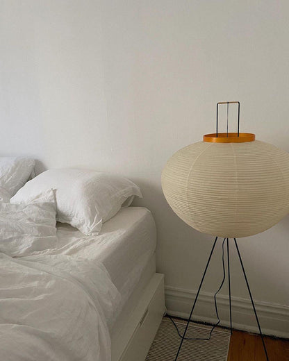 Japanese-Inspired Paper Floor Lamp White Mulberry Shade Tall Standing Light for Living Room Bedroom Reading Nook Sculptural Accent