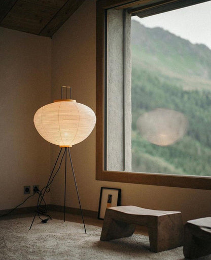 Japanese-Inspired Paper Floor Lamp White Mulberry Shade Tall Standing Light for Living Room Bedroom Reading Nook Sculptural Accent