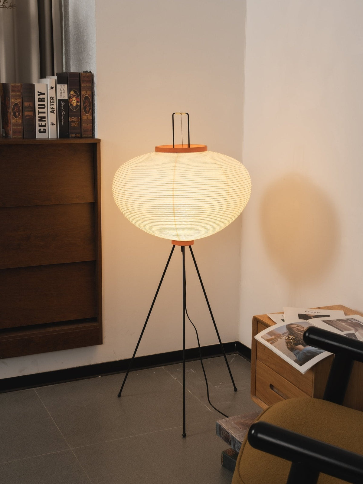 Japanese-Inspired Paper Floor Lamp White Mulberry Shade Tall Standing Light for Living Room Bedroom Reading Nook Sculptural Accent