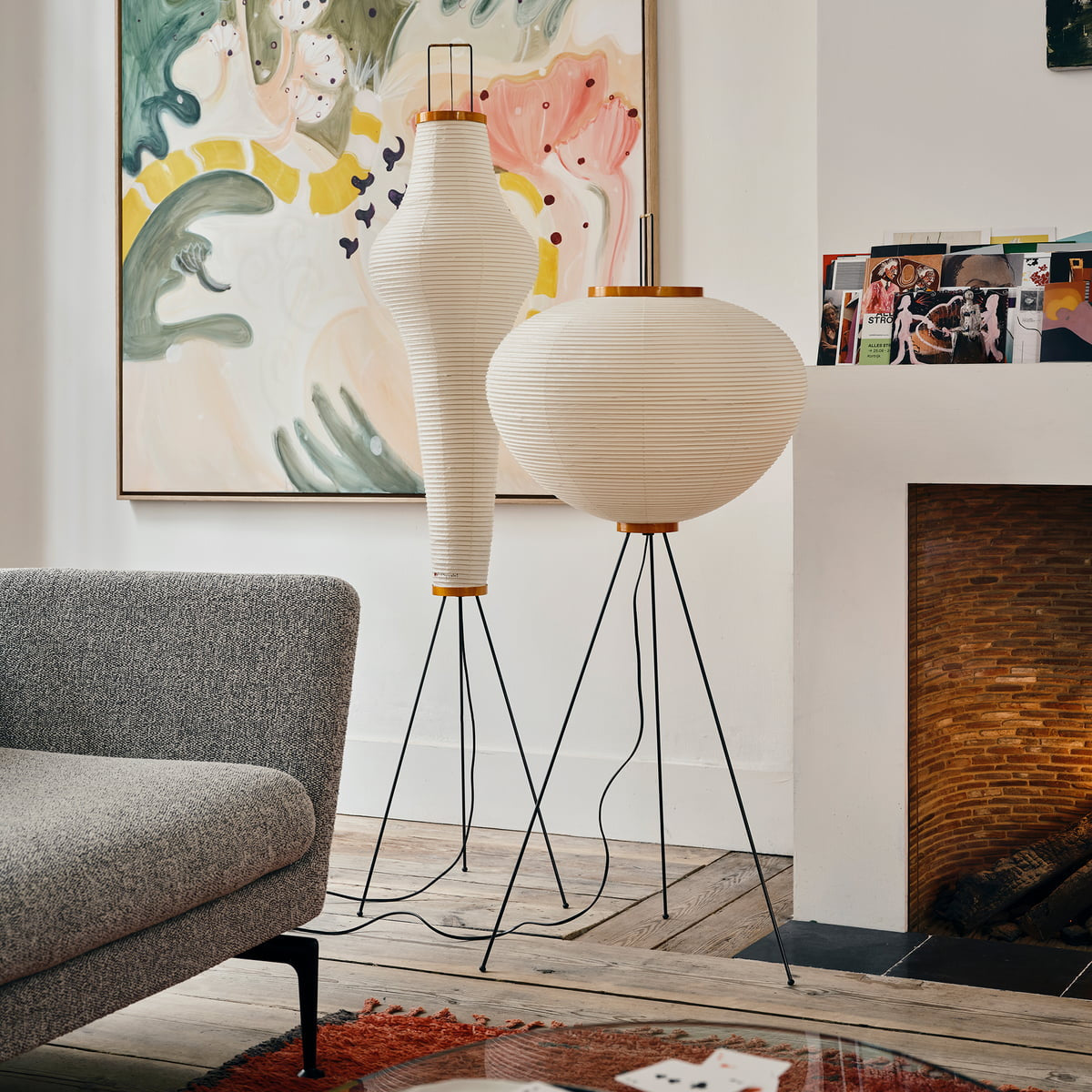 Japanese-Inspired Paper Floor Lamp White Mulberry Shade Tall Standing Light for Living Room Bedroom Reading Nook Sculptural Accent