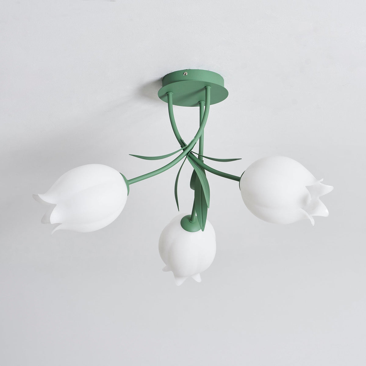 Flush Mount Floral Ceiling Light Fixture with Multi-Head LED Design for Bedroom, Living Room & Bathroom | Green White Acrylic Shades | Dimma