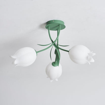 Flush Mount Floral Ceiling Light Fixture with Multi-Head LED Design for Bedroom, Living Room & Bathroom | Green White Acrylic Shades | Dimma