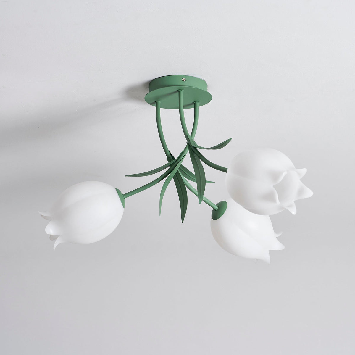 Flush Mount Floral Ceiling Light Fixture with Multi-Head LED Design for Bedroom, Living Room & Bathroom | Green White Acrylic Shades | Dimma