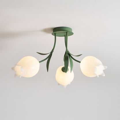 Flush Mount Floral Ceiling Light Fixture with Multi-Head LED Design for Bedroom, Living Room & Bathroom | Green White Acrylic Shades | Dimma