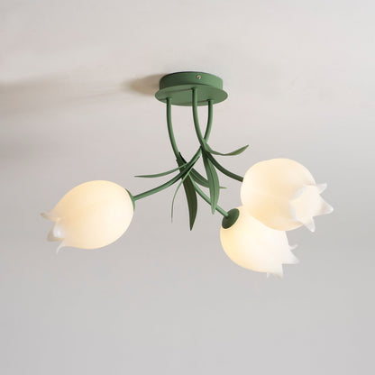 Flush Mount Floral Ceiling Light Fixture with Multi-Head LED Design for Bedroom, Living Room & Bathroom | Green White Acrylic Shades | Dimma
