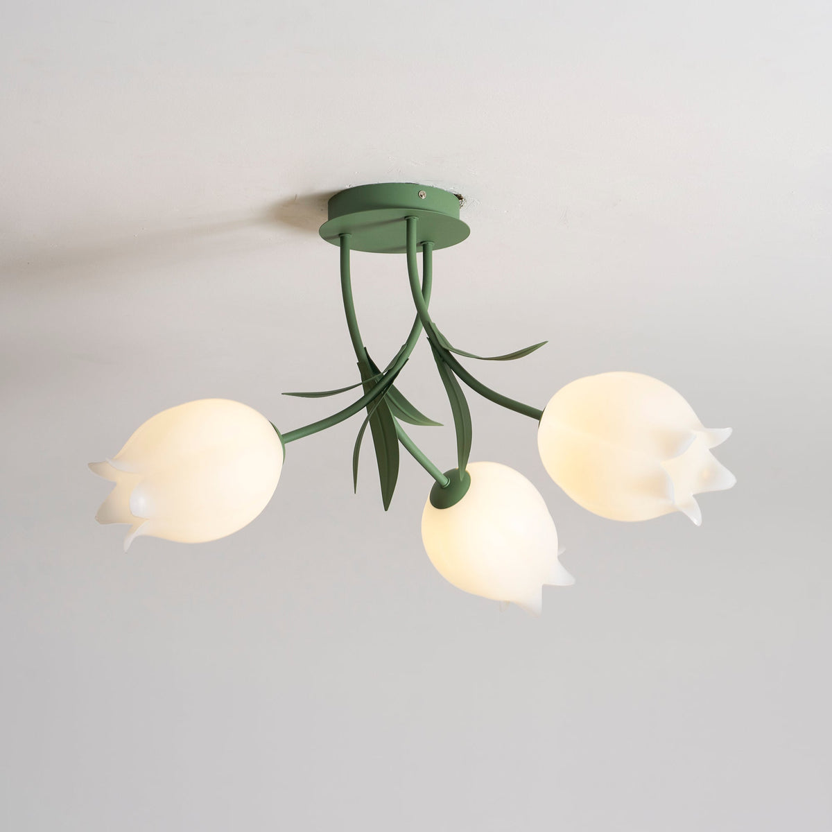Flush Mount Floral Ceiling Light Fixture with Multi-Head LED Design for Bedroom, Living Room & Bathroom | Green White Acrylic Shades | Dimma