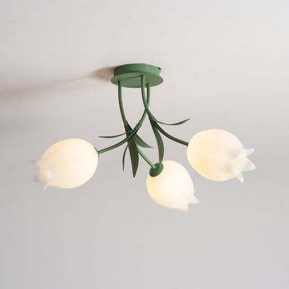 Flush Mount Floral Ceiling Light Fixture with Multi-Head LED Design for Bedroom, Living Room & Bathroom | Green White Acrylic Shades | Dimma