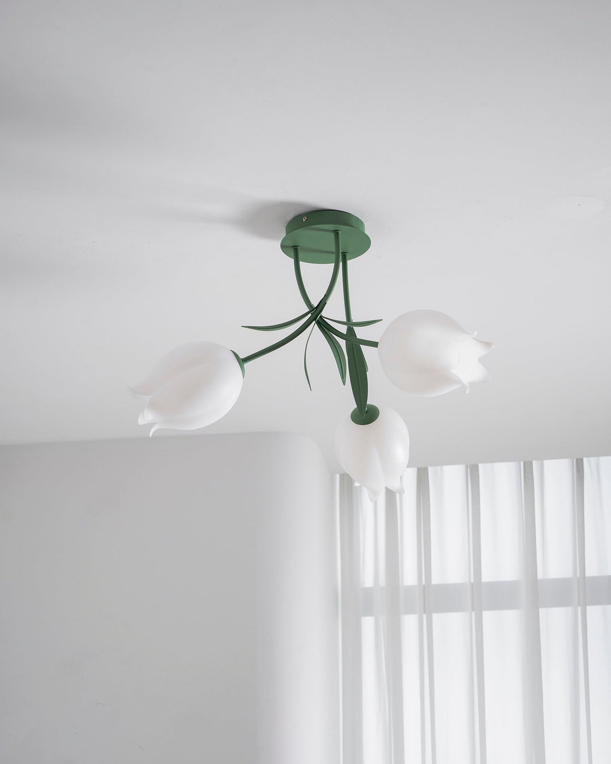 Flush Mount Floral Ceiling Light Fixture with Multi-Head LED Design for Bedroom, Living Room & Bathroom | Green White Acrylic Shades | Dimma