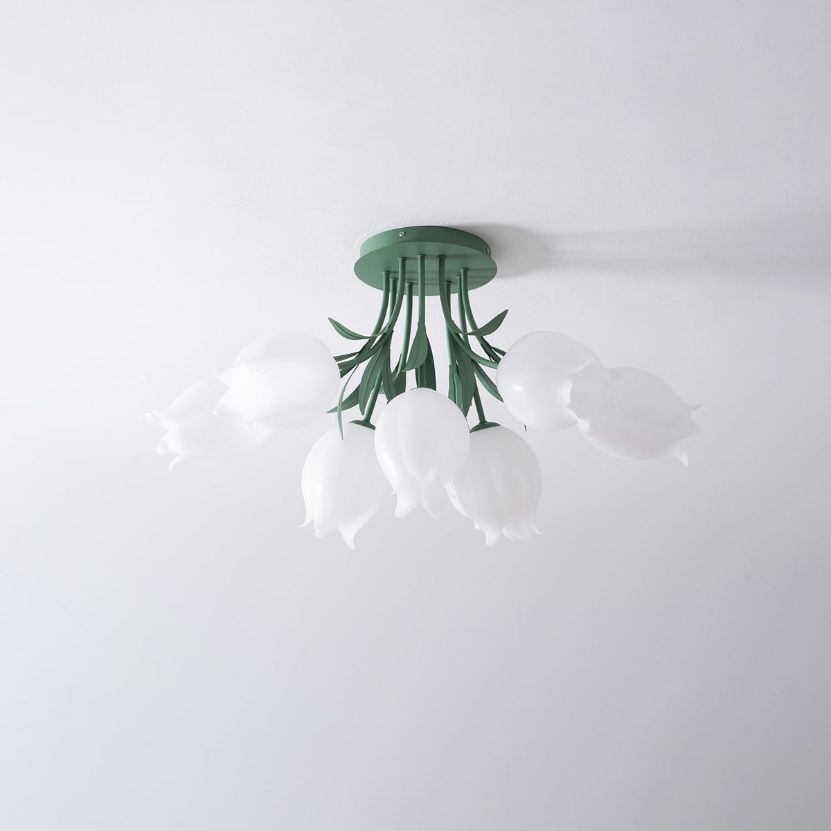 Flush Mount Floral Ceiling Light Fixture with Multi-Head LED Design for Bedroom, Living Room & Bathroom | Green White Acrylic Shades | Dimma