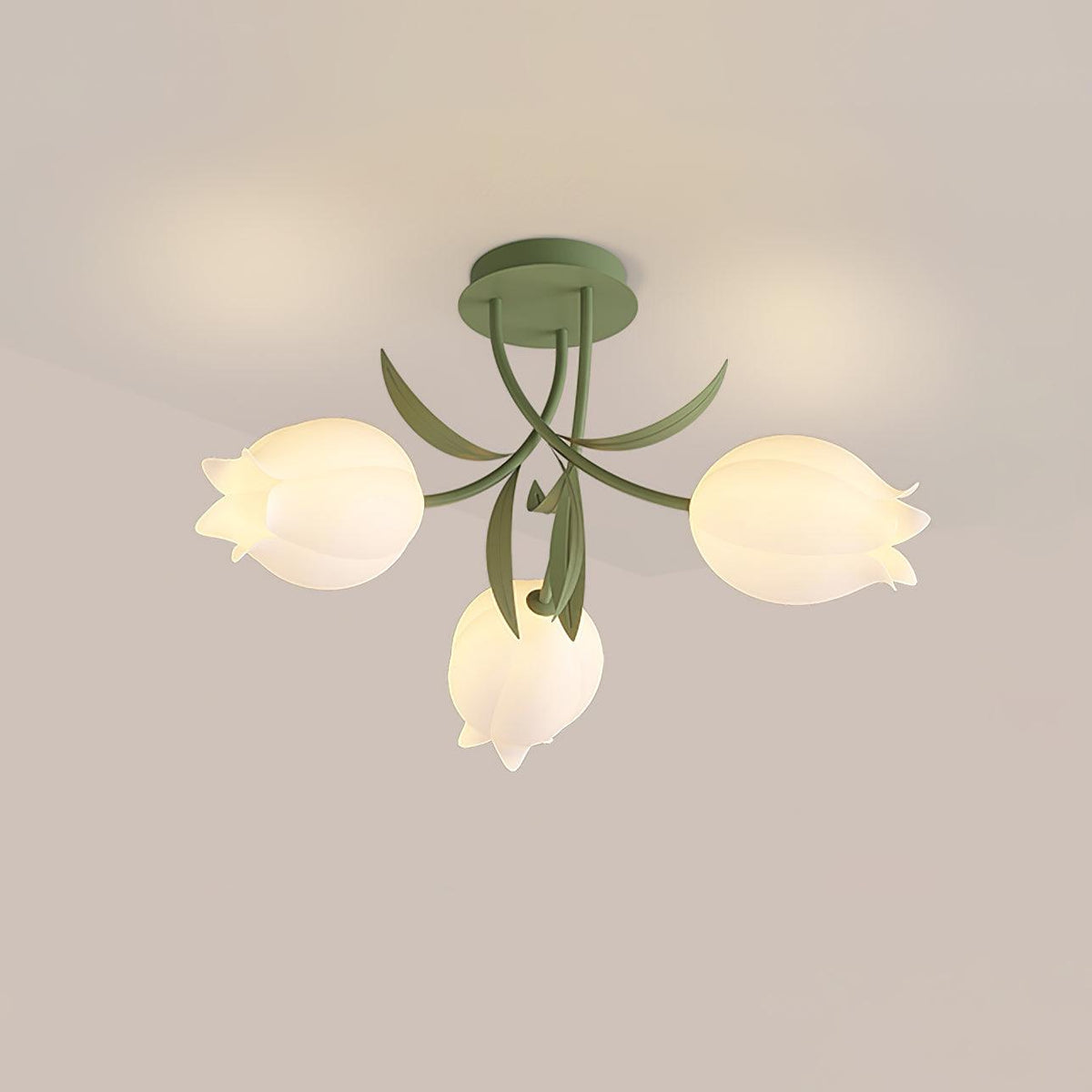 Flush Mount Floral Ceiling Light Fixture with Multi-Head LED Design for Bedroom, Living Room & Bathroom | Green White Acrylic Shades | Dimma