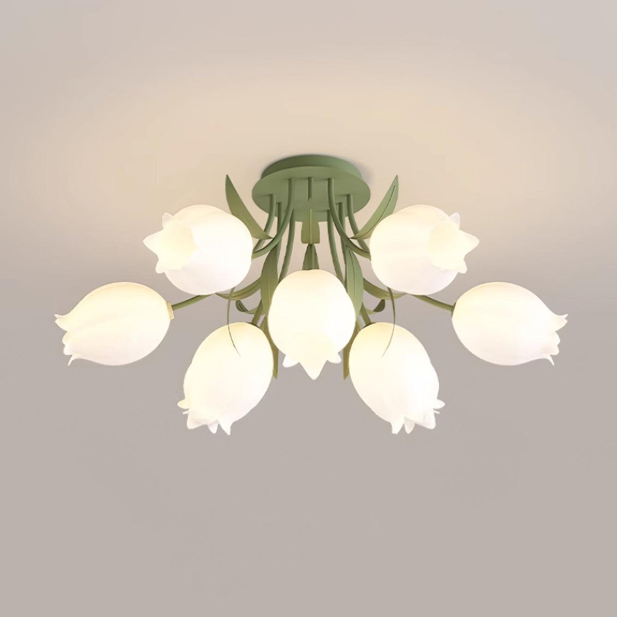 Flush Mount Floral Ceiling Light Fixture with Multi-Head LED Design for Bedroom, Living Room & Bathroom | Green White Acrylic Shades | Dimma