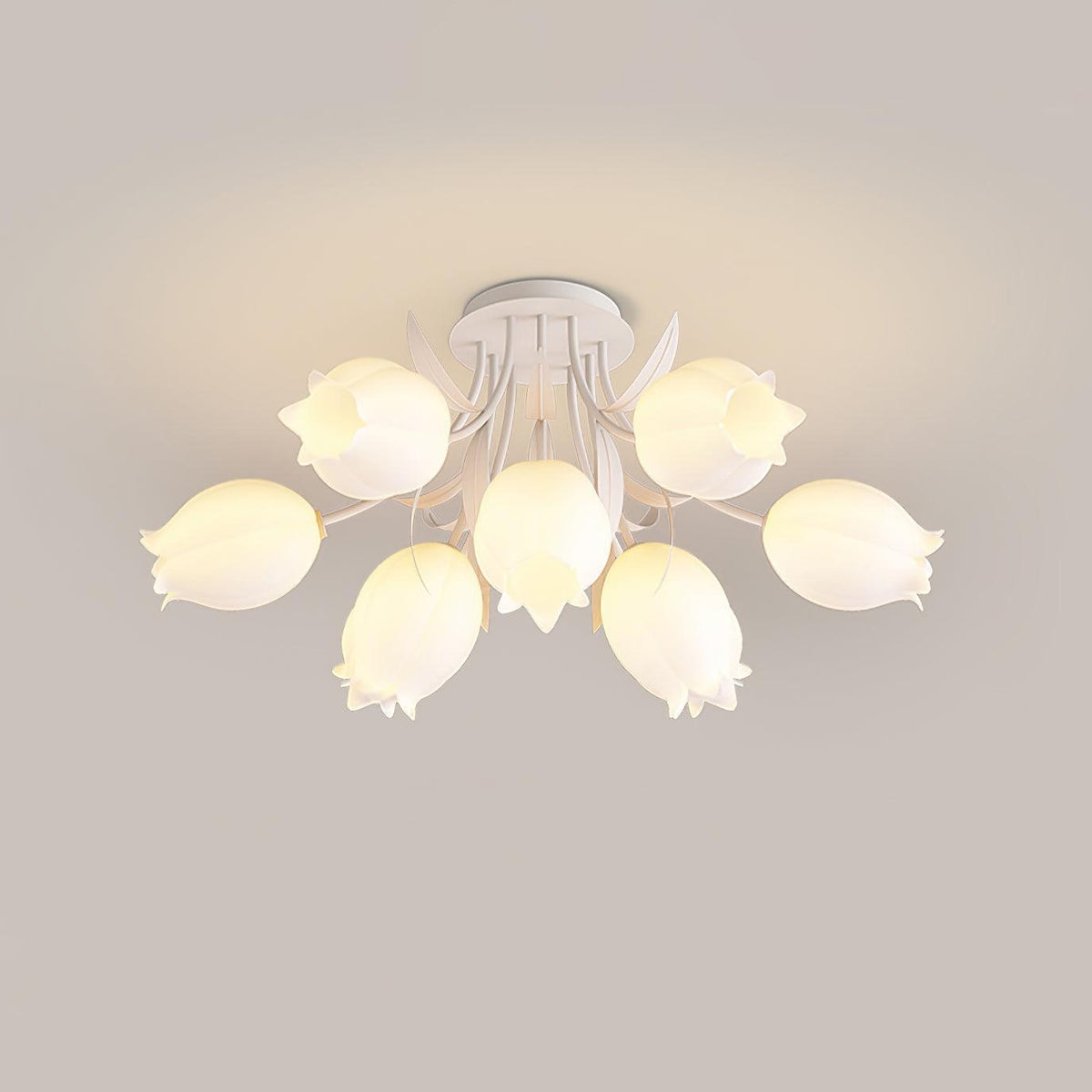 Flush Mount Floral Ceiling Light Fixture with Multi-Head LED Design for Bedroom, Living Room & Bathroom | Green White Acrylic Shades | Dimma