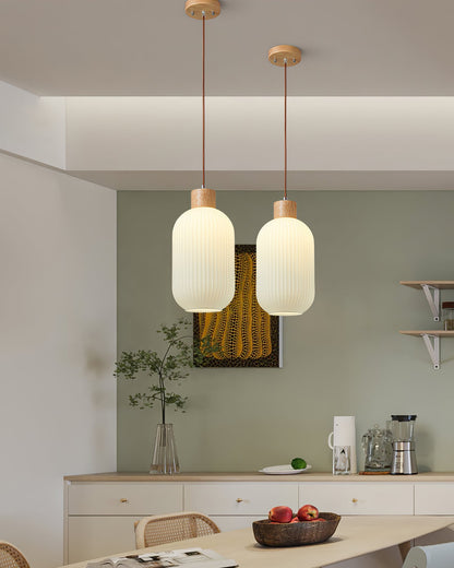 Hanging Ceiling Light with Frosted Shade and Natural Accents for Kitchen Island Dining Room Bedroom | Modern Drop Fixture E26 Socket 110V In