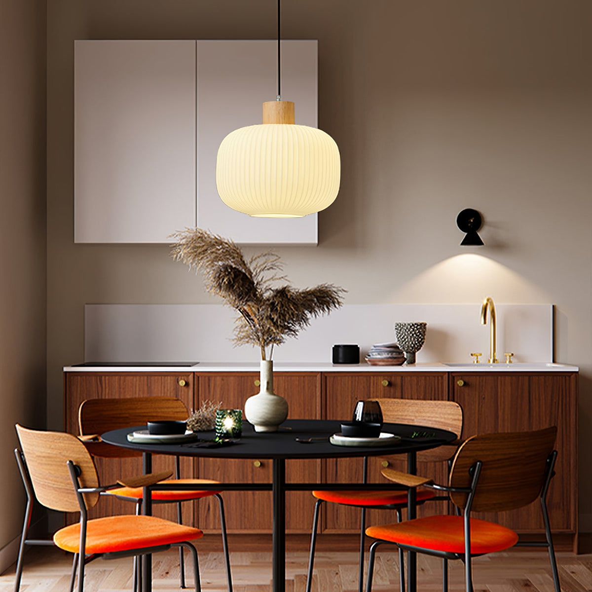 Hanging Ceiling Light with Frosted Shade and Natural Accents for Kitchen Island Dining Room Bedroom | Modern Drop Fixture E26 Socket 110V In