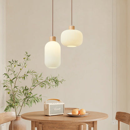 Hanging Ceiling Light with Frosted Shade and Natural Accents for Kitchen Island Dining Room Bedroom | Modern Drop Fixture E26 Socket 110V In