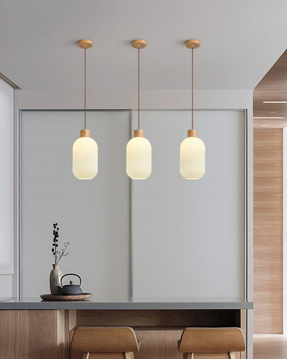 Hanging Ceiling Light with Frosted Shade and Natural Accents for Kitchen Island Dining Room Bedroom | Modern Drop Fixture E26 Socket 110V In