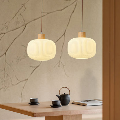 Hanging Ceiling Light with Frosted Shade and Natural Accents for Kitchen Island Dining Room Bedroom | Modern Drop Fixture E26 Socket 110V In