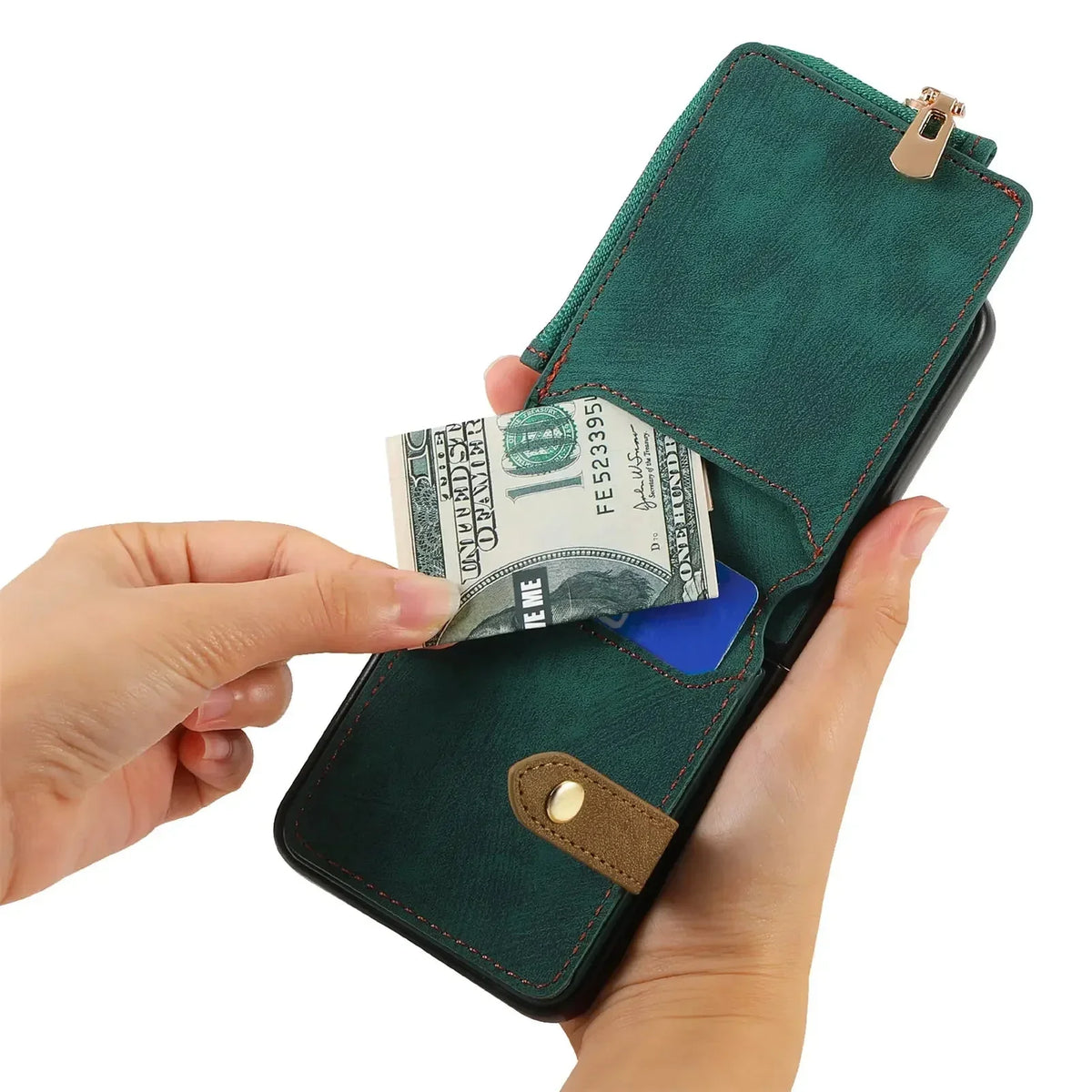 Foldable Phone Wallet Case with Zipper Pouch & Card Slots for Motorola Razr 2023-2026 Models – Protective PU Leather Cover with Magnetic