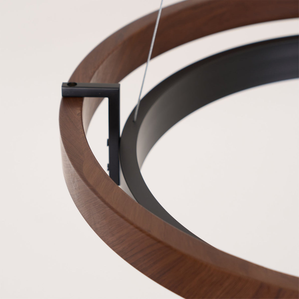 Dual-Ring LED Overhead Fixture Walnut & Black Finish Contemporary Dining Room Suspended Lighting 24-40 Inch Ceiling Mount