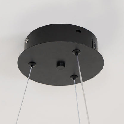 Dual-Ring LED Overhead Fixture Walnut & Black Finish Contemporary Dining Room Suspended Lighting 24-40 Inch Ceiling Mount
