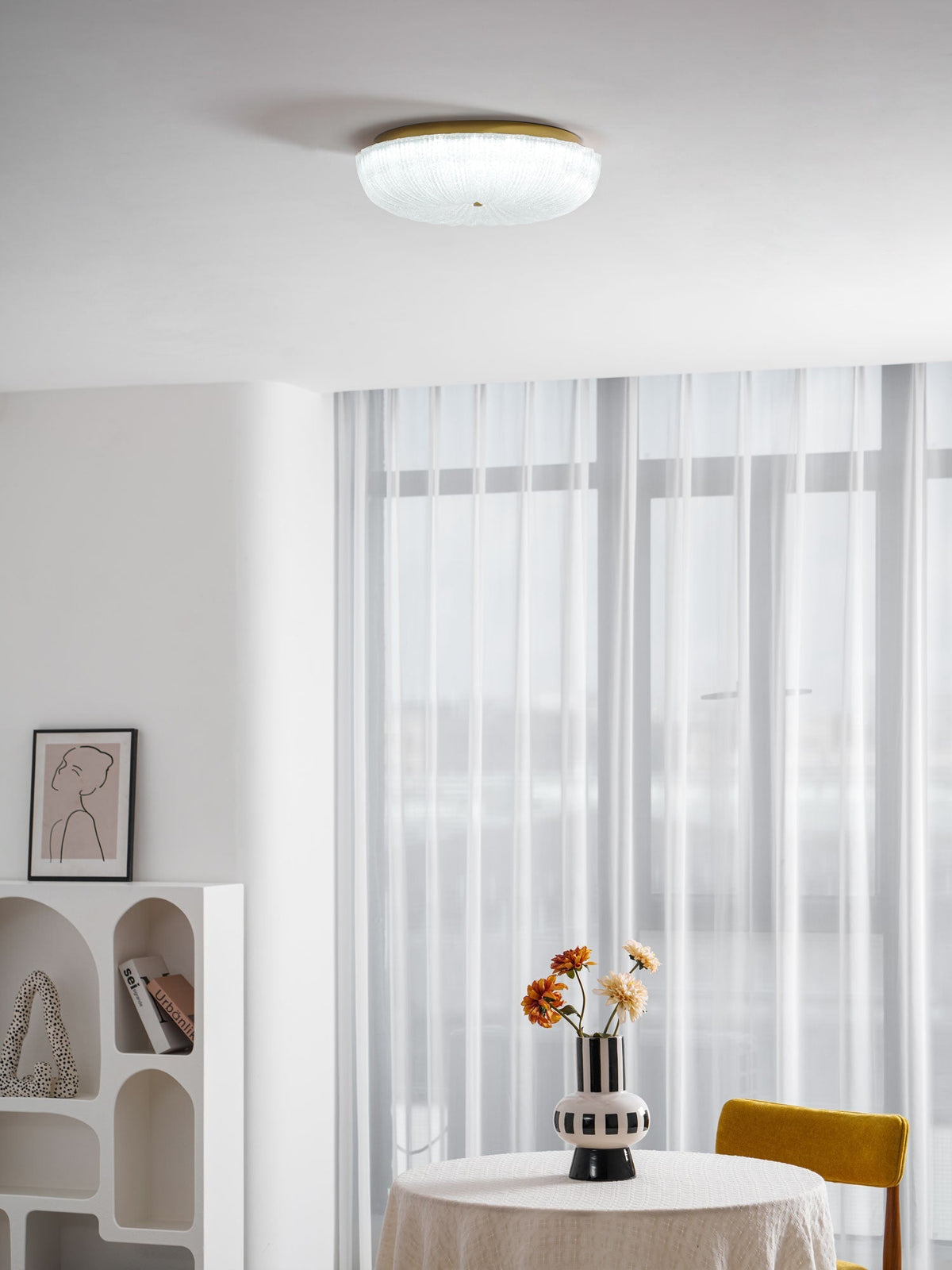 Round Flush Mount LED Ceiling Light Gold Metal Frosted Glass Shade 16 Inch 36W for Bedroom Living Room Kitchen Office Indoor Lighting 3000K
