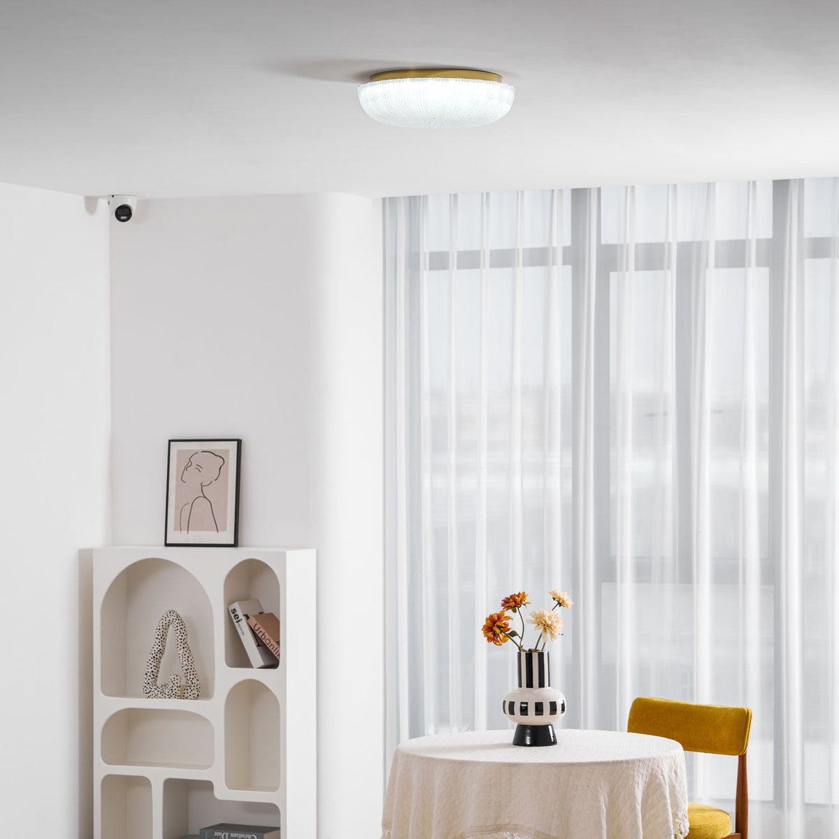 Round Flush Mount LED Ceiling Light Gold Metal Frosted Glass Shade 16 Inch 36W for Bedroom Living Room Kitchen Office Indoor Lighting 3000K