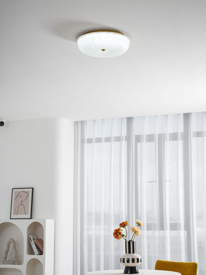 Round Flush Mount LED Ceiling Light Gold Metal Frosted Glass Shade 16 Inch 36W for Bedroom Living Room Kitchen Office Indoor Lighting 3000K