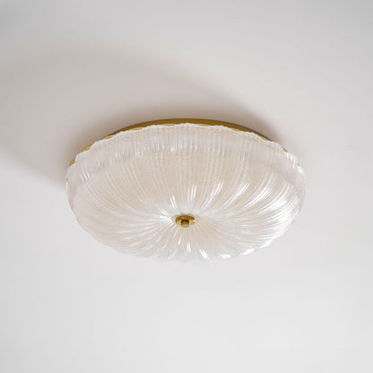Round Flush Mount LED Ceiling Light Gold Metal Frosted Glass Shade 16 Inch 36W for Bedroom Living Room Kitchen Office Indoor Lighting 3000K