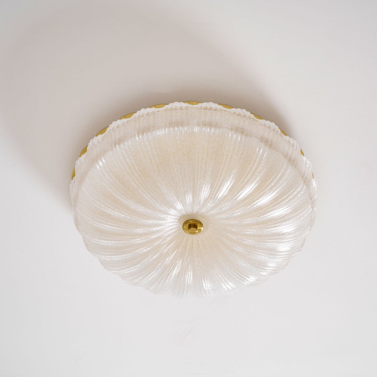 Round Flush Mount LED Ceiling Light Gold Metal Frosted Glass Shade 16 Inch 36W for Bedroom Living Room Kitchen Office Indoor Lighting 3000K