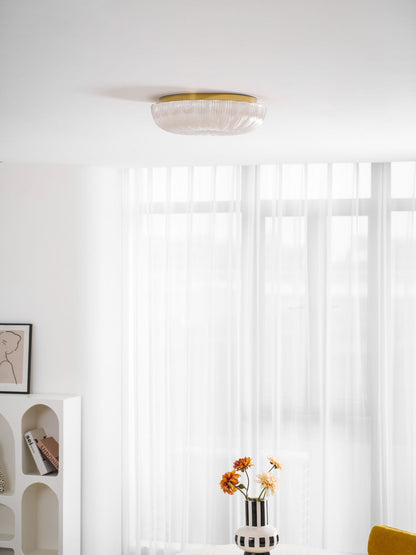 Round Flush Mount LED Ceiling Light Gold Metal Frosted Glass Shade 16 Inch 36W for Bedroom Living Room Kitchen Office Indoor Lighting 3000K