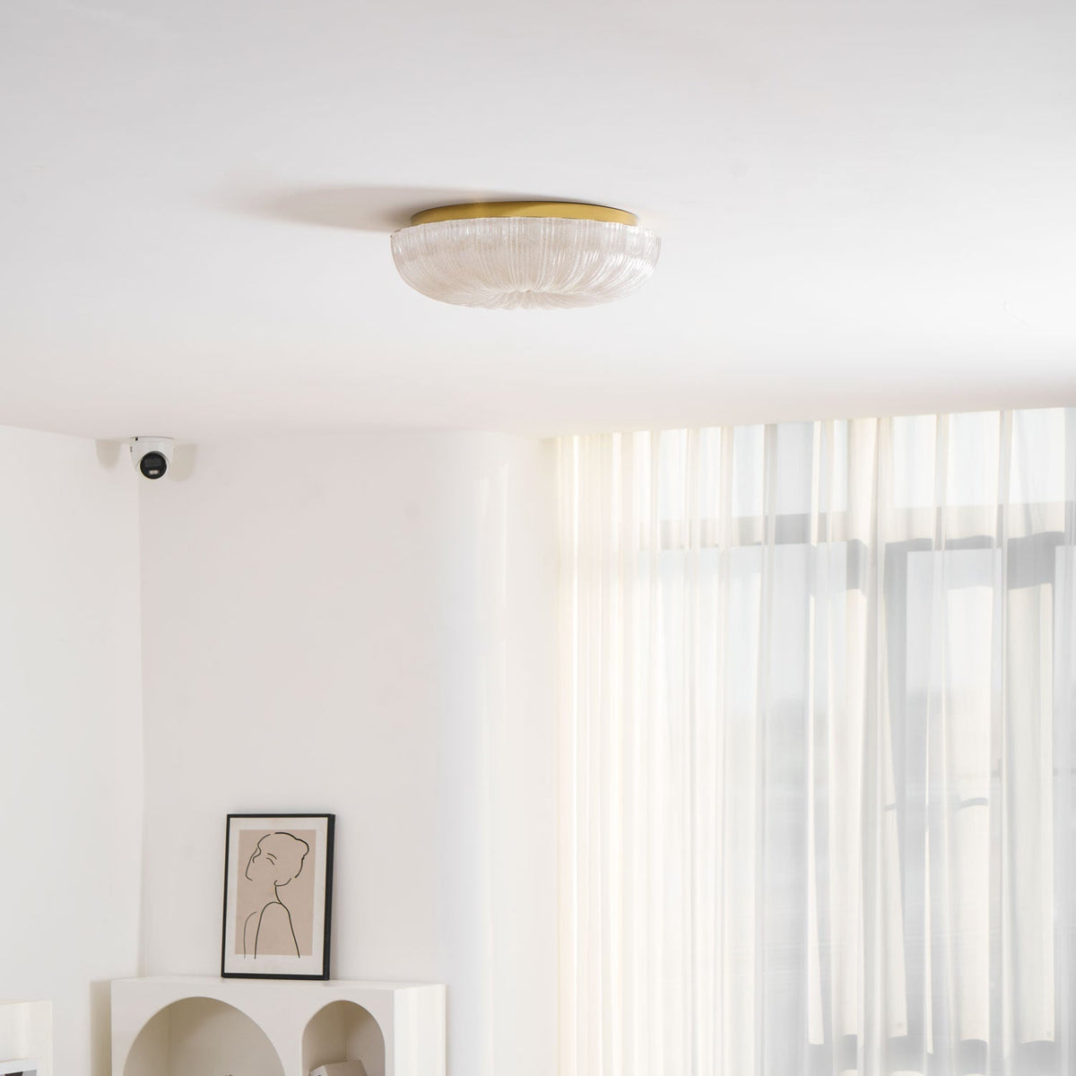 Round Flush Mount LED Ceiling Light Gold Metal Frosted Glass Shade 16 Inch 36W for Bedroom Living Room Kitchen Office Indoor Lighting 3000K