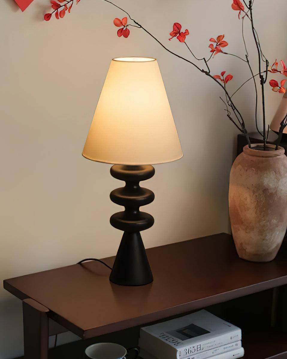 Sculptural Wood Table Lamp with Fabric Shade 20 Inches Tall for Bedside Reading Light Living Room Desk Accent Nightstand Lighting Modern Hom