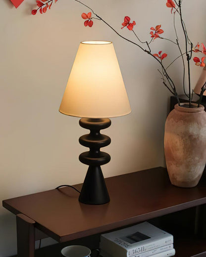 Sculptural Wood Table Lamp with Fabric Shade 20 Inches Tall for Bedside Reading Light Living Room Desk Accent Nightstand Lighting Modern Hom